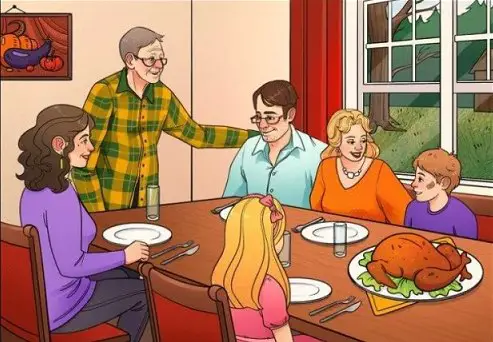Dîner familial avec une anomalie visuelle