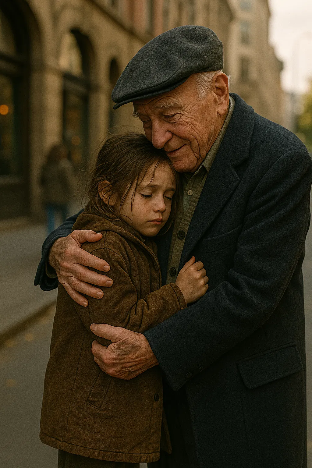 Un homme âgé et une fillette se souriant