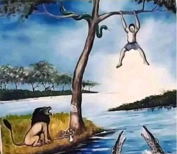 Homme confronté à des dangers multiples