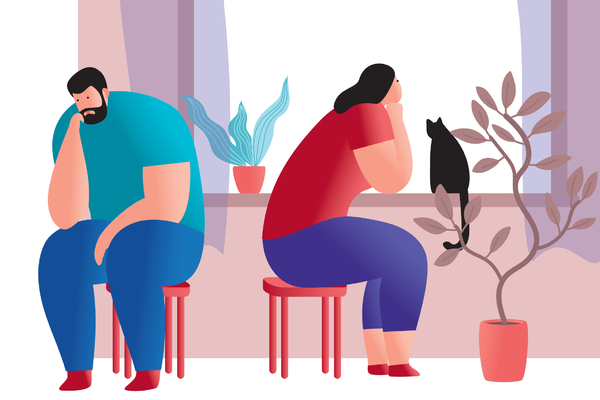 Couple en train de discuter, l'air tendu