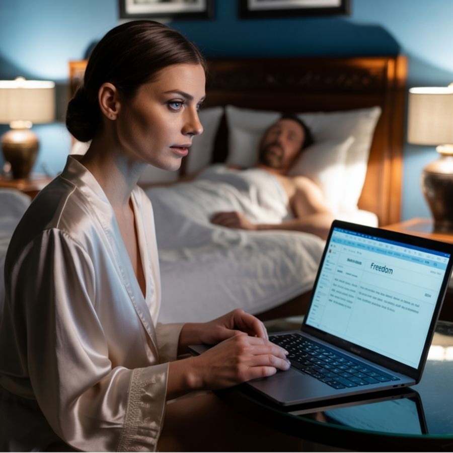 Femme découvrant des messages compromettants