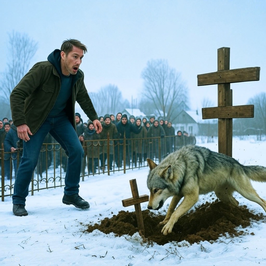 Loup s'approchant avec calme d'une tombe fraîche