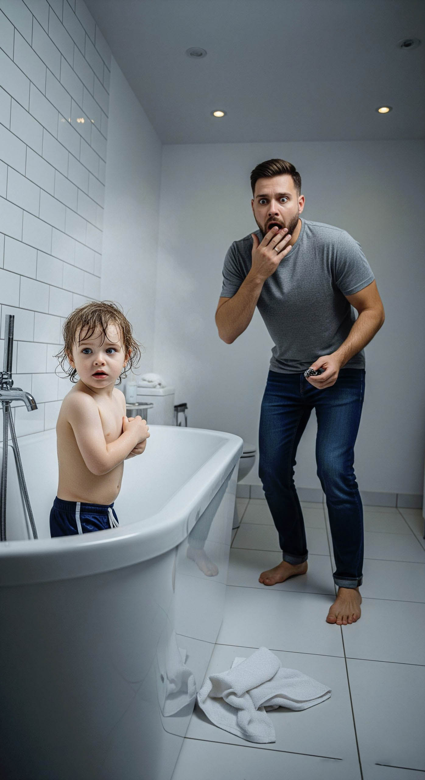 Moment de bain père et fils