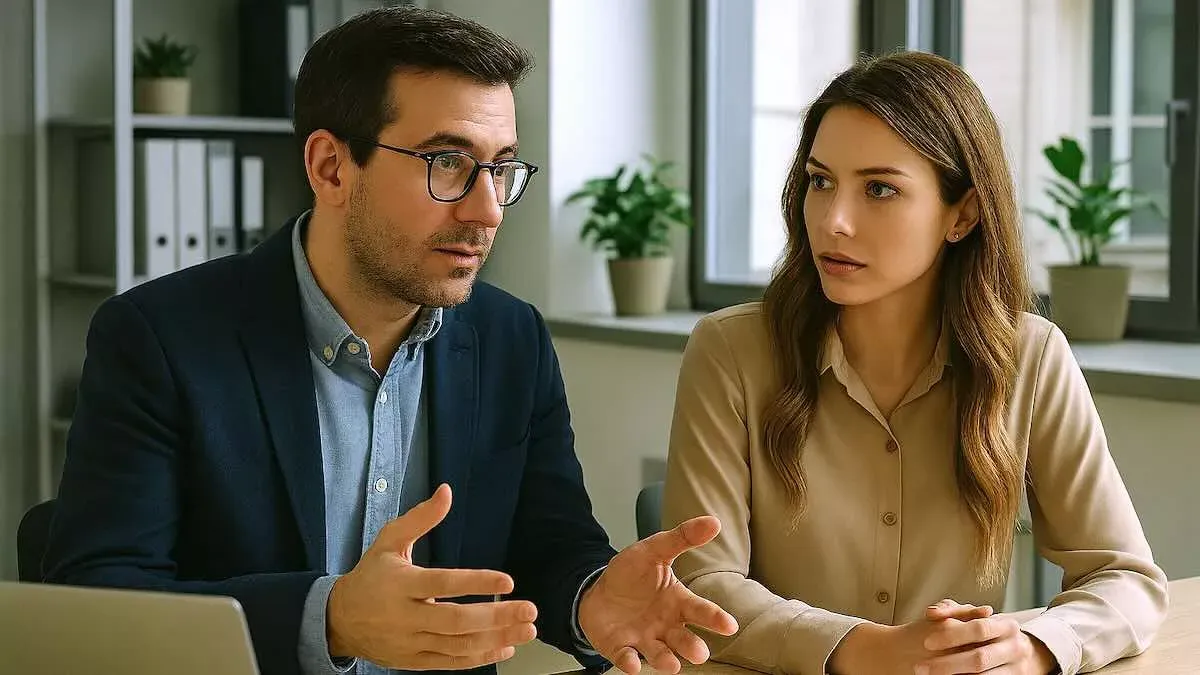 Deux femmes discutant sérieusement dans un cadre professionnel